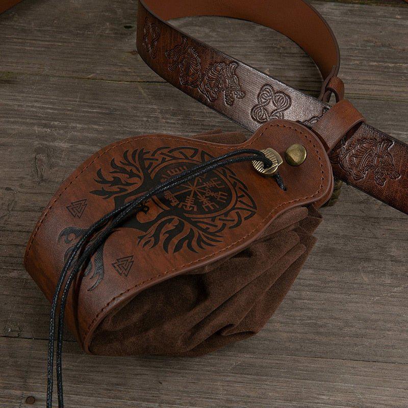 Custom Made Turned Leather Viking Belt Pouch - Viking Costume
