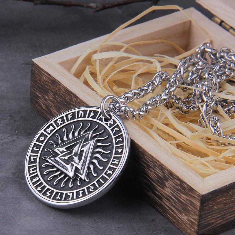 Nordic Valknut Viking Pendant Futhark Circle Necklace