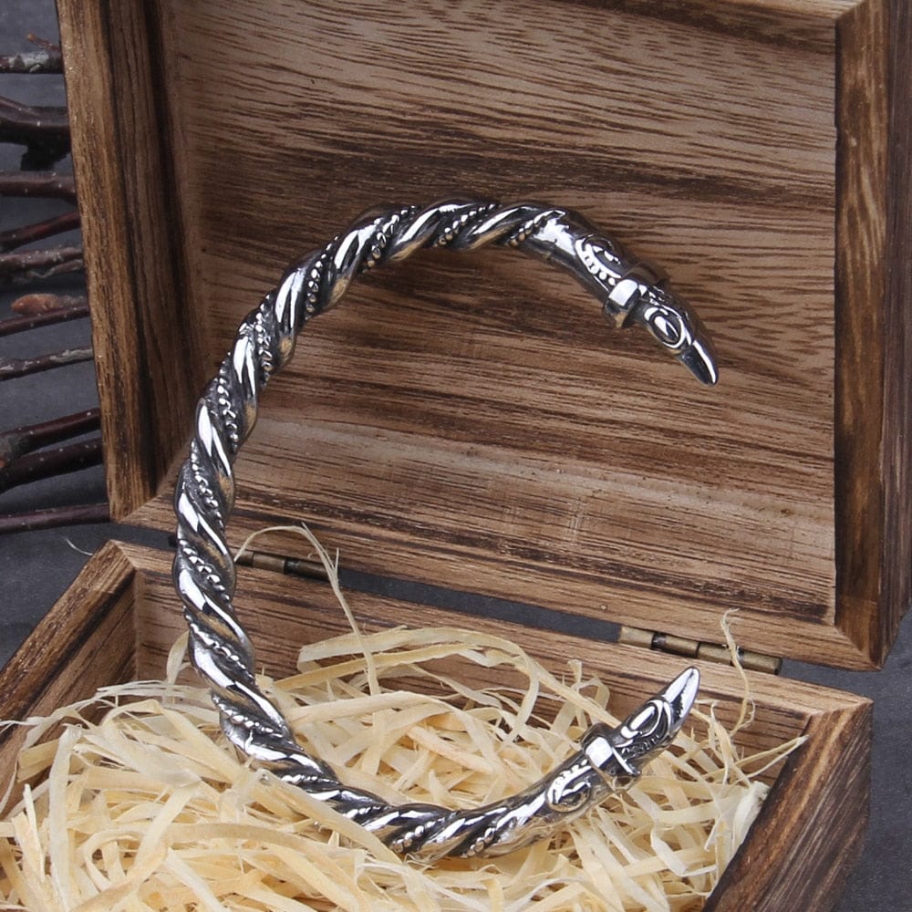 Odin's Ravens Arm Ring, Viking Raven Head Torc Bracelet - TheNorseWind