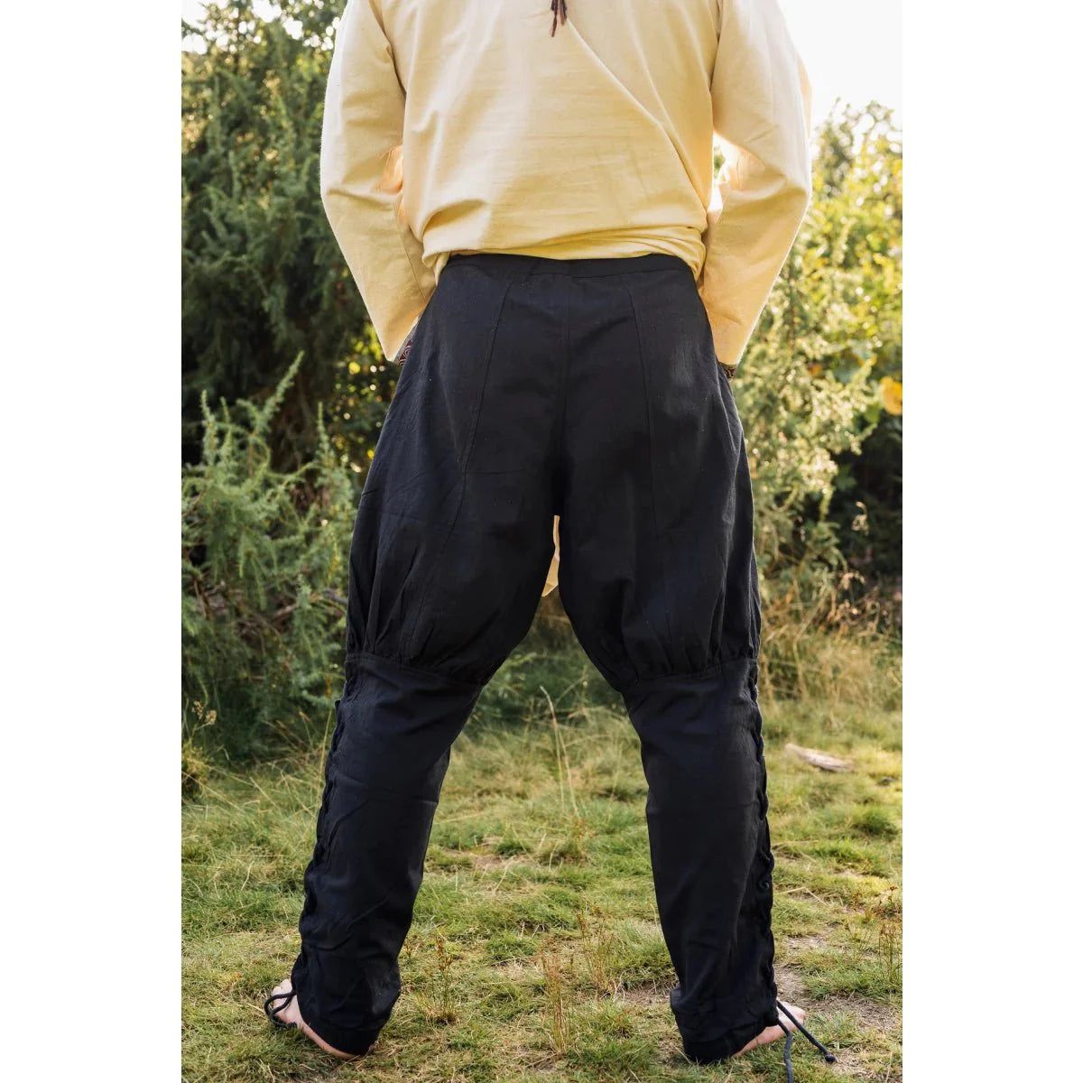 premium viking pants authentic cut in cotton with leg lacing black