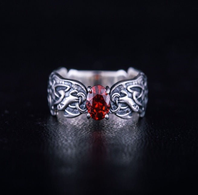 Viking Ring with CZ and Norse Ornament Sterling Silver Viking Jewelry-3