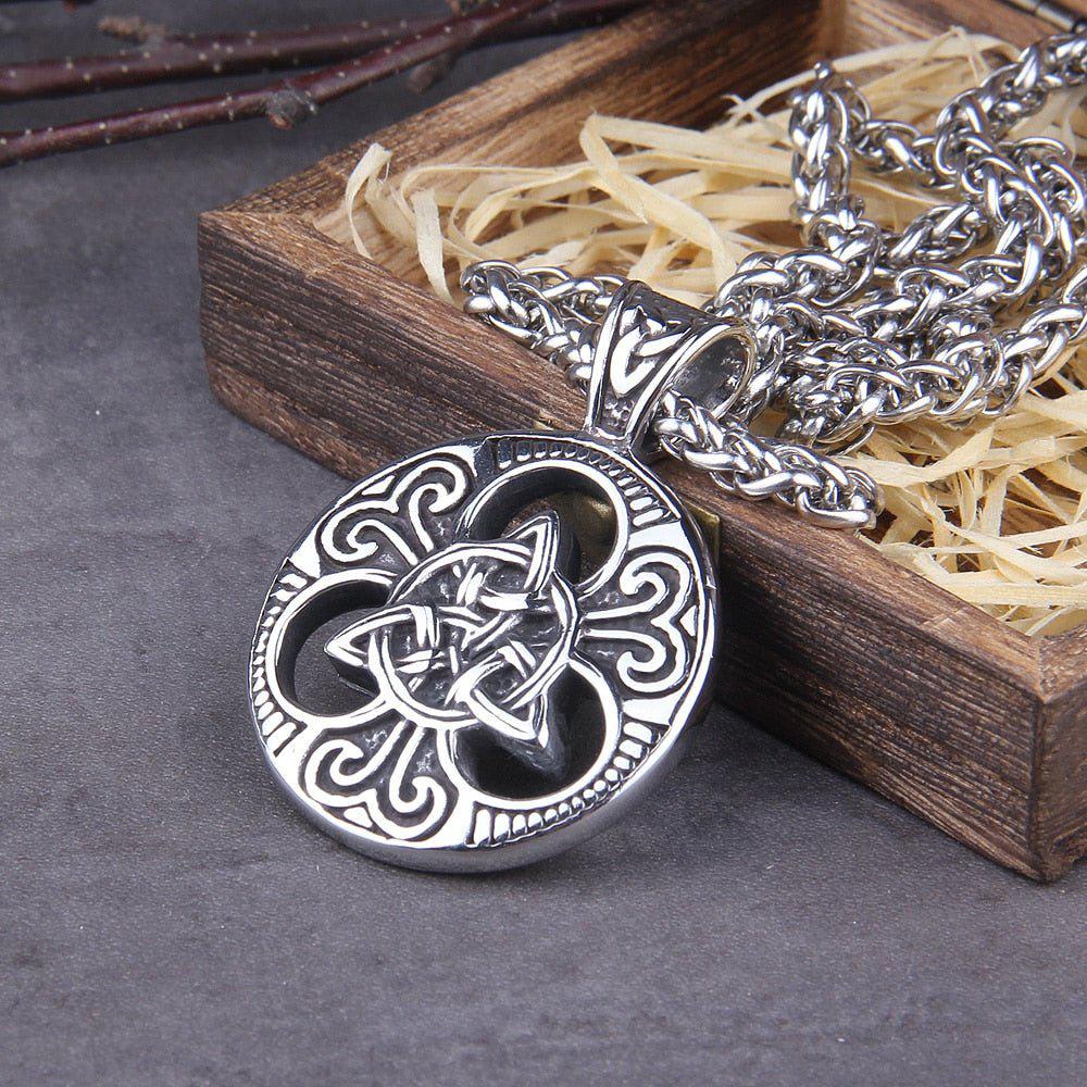 Viking Triskele Knotwork Steel Pendant Necklace