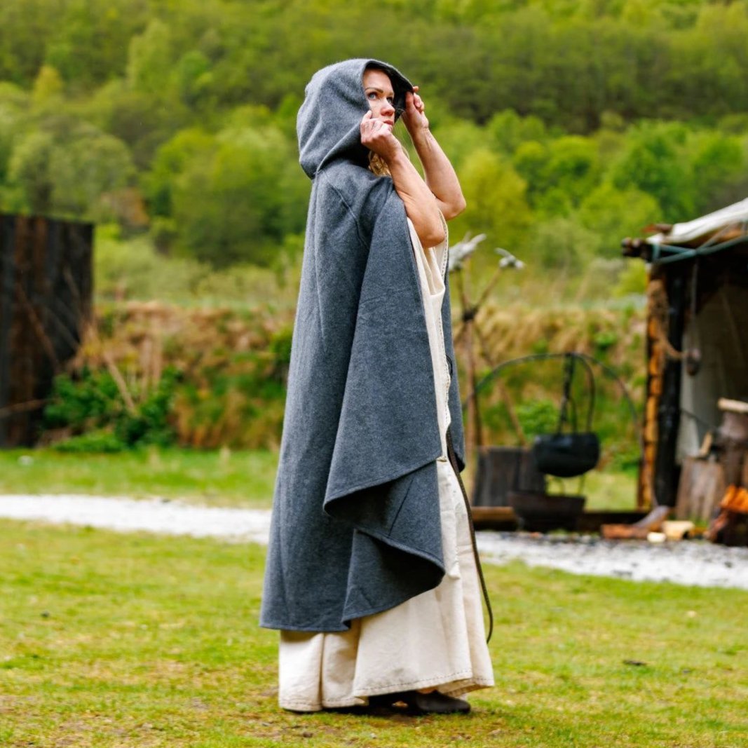 Viking Wool Cloak with Long Buttons | Short Hood