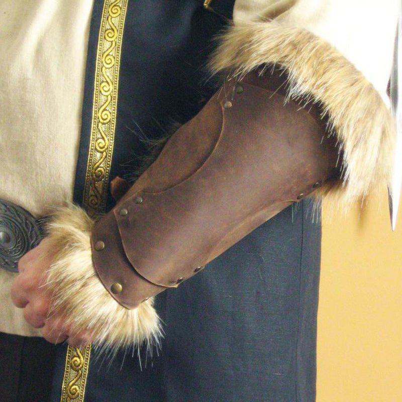 Fenrir Wolf Viking Leather Bracers, Medieval Arm Guards